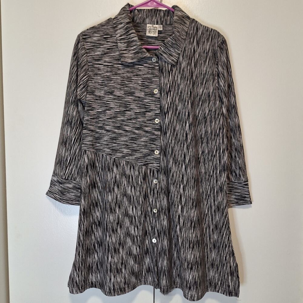 Parsley & Sage Patterned Button Up Tunic Shirt w Mother of Pearl Buttons Large